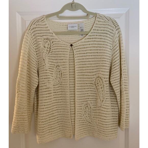 Liz Claiborne Women's L Cream and White Cardigan Button D027 - Picture 1 of 5
